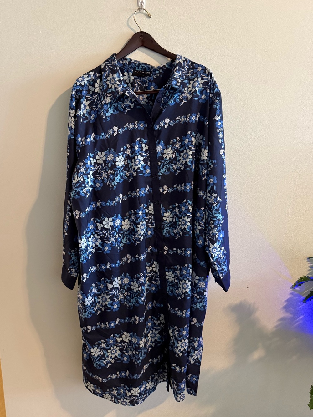 Lane Bryant Navy and Blue Floral Button-Up Dress